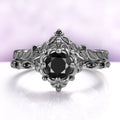 Gothic Vintage Floral Ring Set in Black Ruthenium