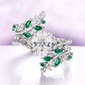 Lab-Grown Diamond & Emerald Leaf Engagement Ring Set in 14K White Gold (IGI Certified)