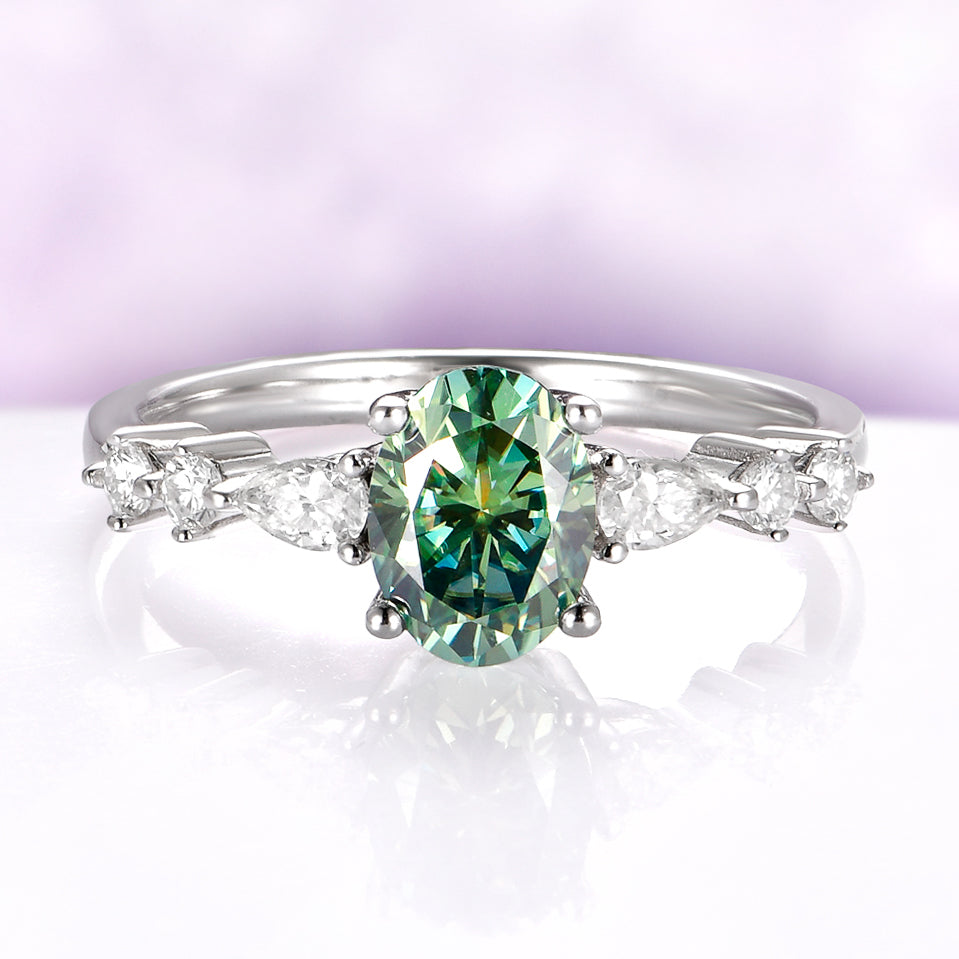 Pacific Green Moissanite Engagement Ring in Sterling Silver
